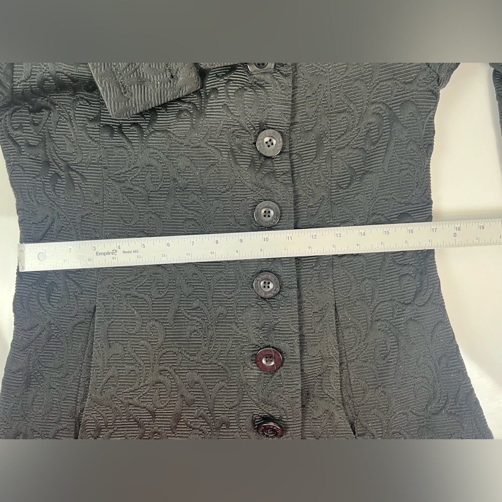 Desigual Coat Women’s size  42 /10 Black Jacquard Stand up Collar Button Front - Picture 13 of 15